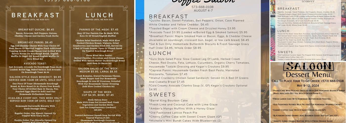 Bourbon Café and Coffee Saloon Menu