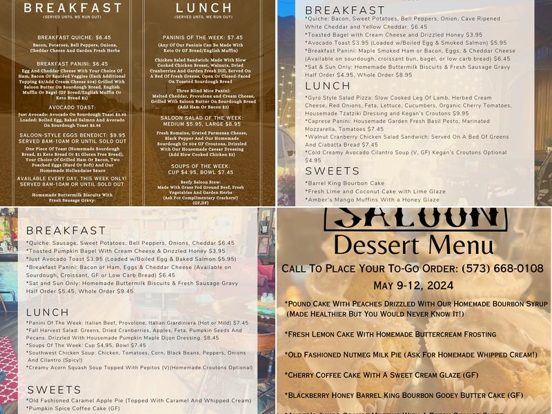 Bourbon Café and Coffee Saloon Menu