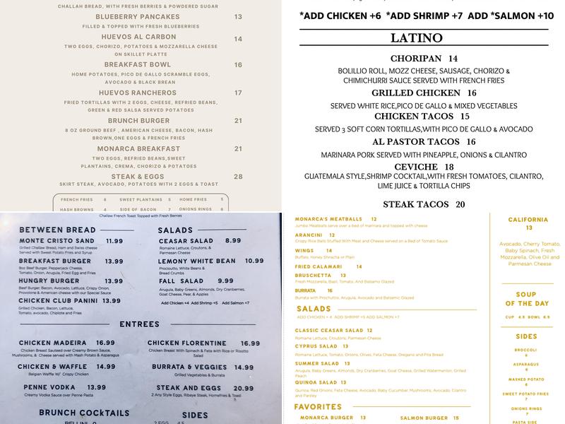Monarca Restaurant & Bar Menu