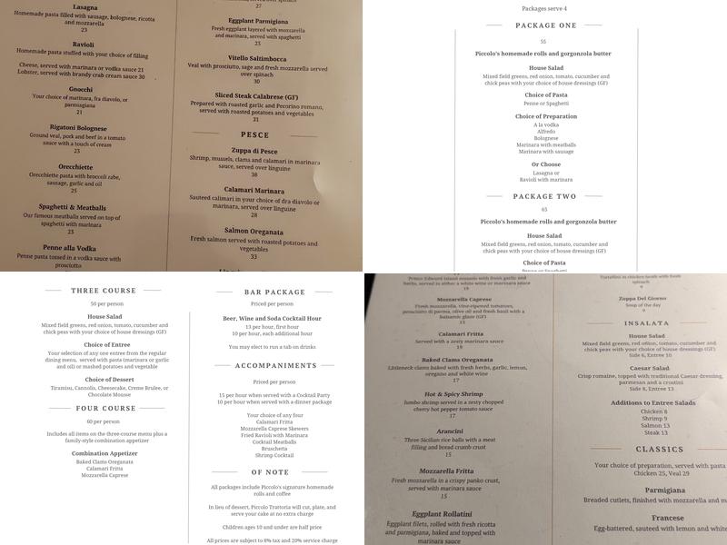 Piccolo Trattoria Menu