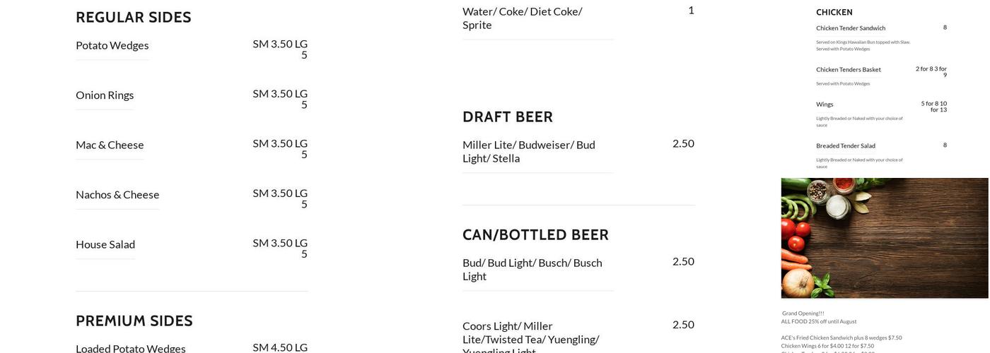 Aces on 48 Menu