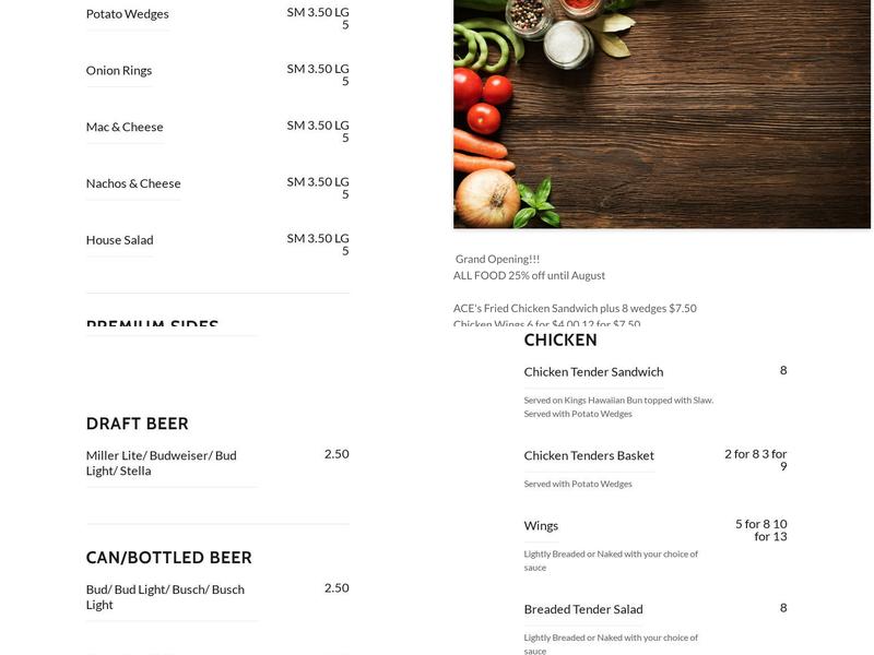 Aces on 48 Menu