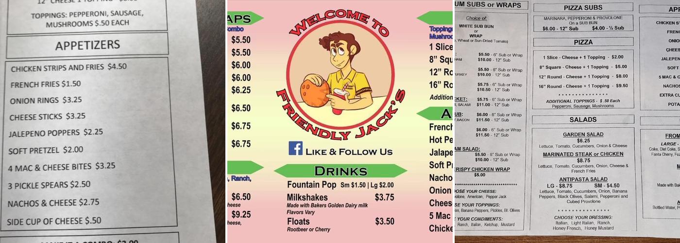 Friendly Jack's Menu
