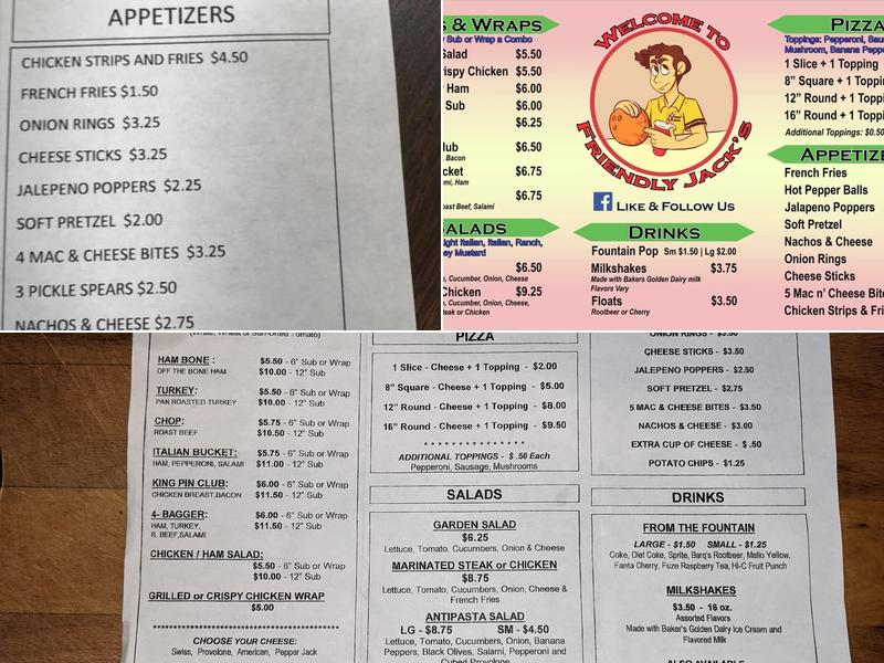 Friendly Jack's Menu