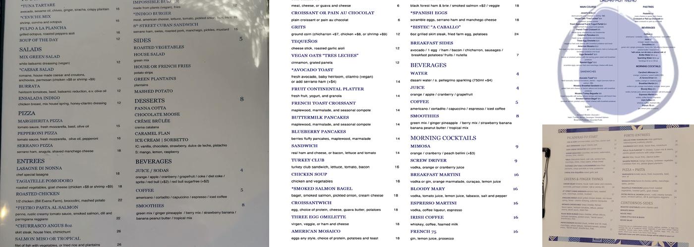 Mosaico Kitchen + Bar Menu