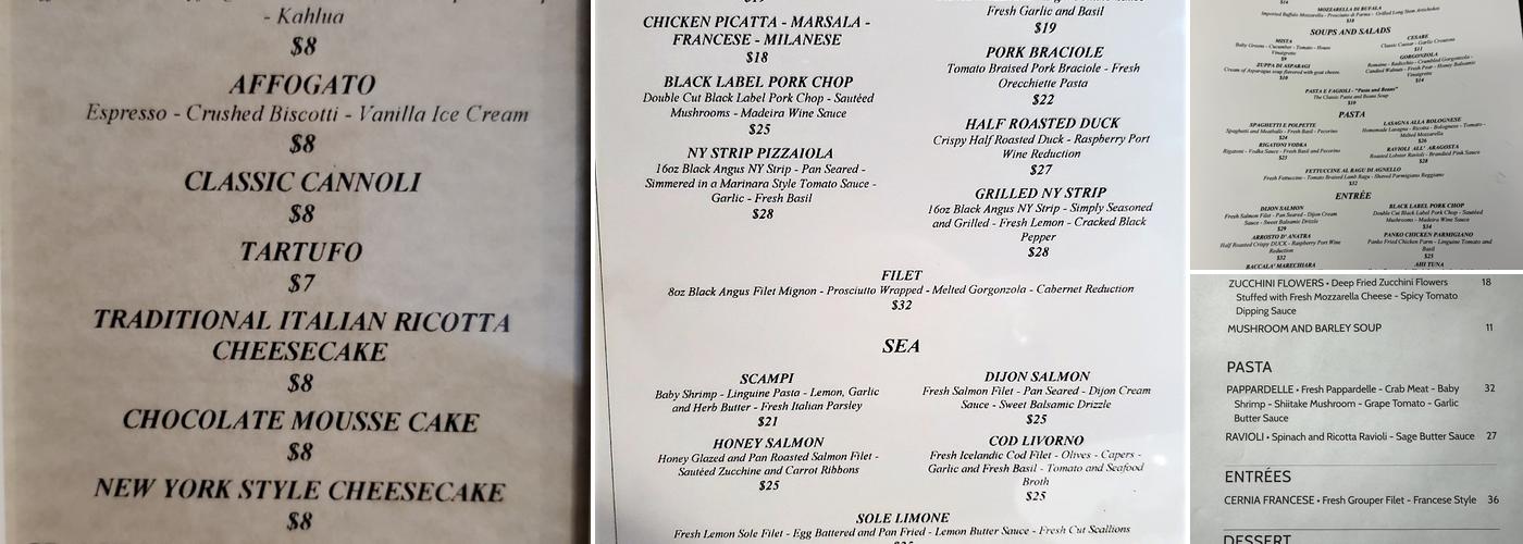 Acquaviva Restaurant and Bar Menu