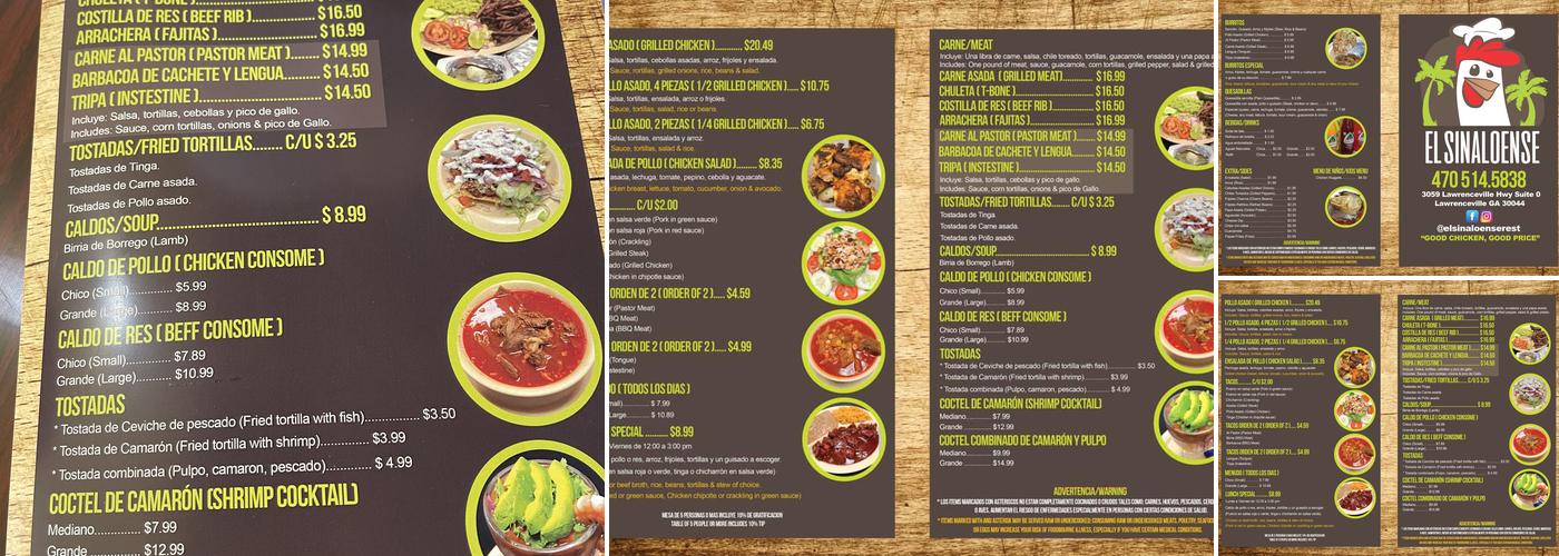El Sinaloense Lawrenceville Menu