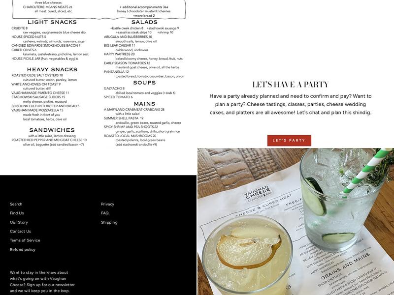 Vaughan Cheese Counter & Bar Menu