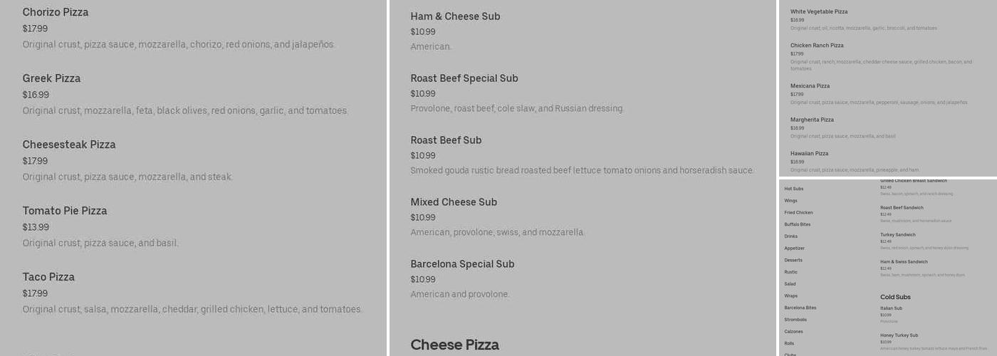 Barcelona Pizza Pike Creek Menu