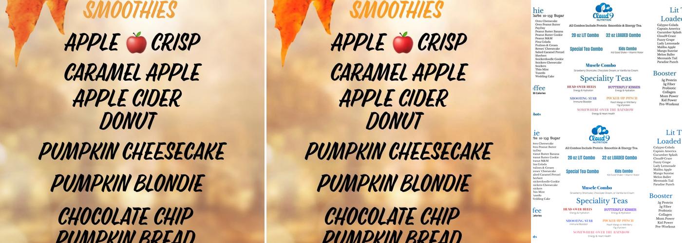 Cloud9 Nutrition Menu