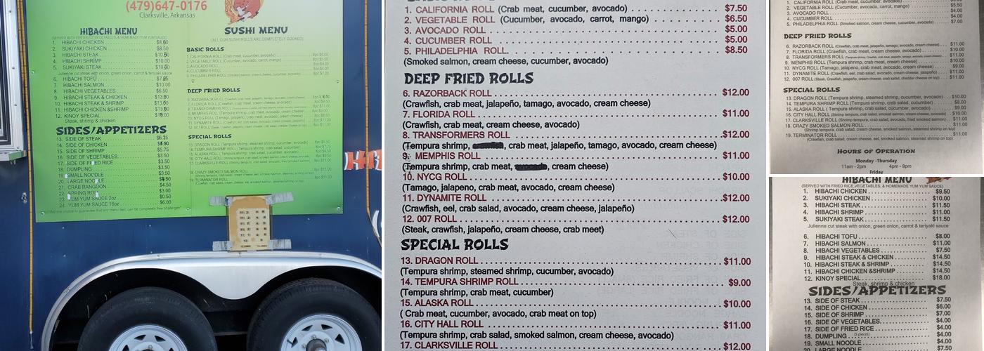 Kinoy II Hibachi Restaurant Menu