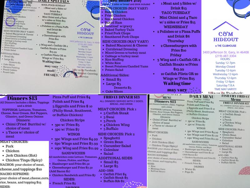 C&M Hideout Catering Service Menu