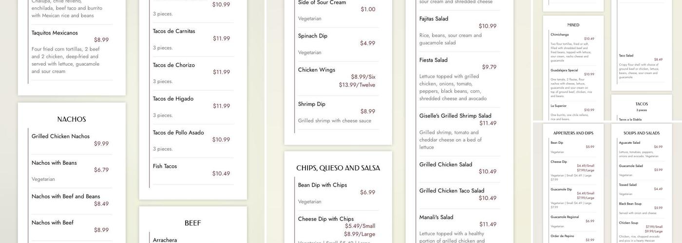 Monte De Rey Menu