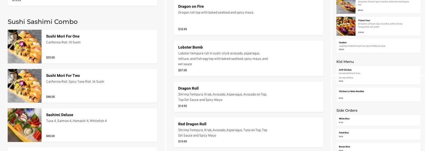 Kub Kao Thai & Sushi Menu