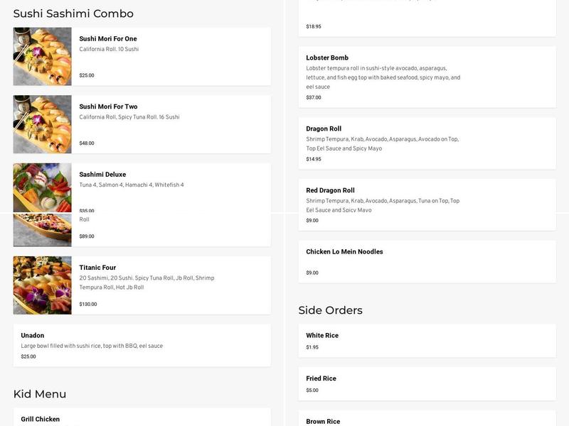 Kub Kao Thai & Sushi Menu