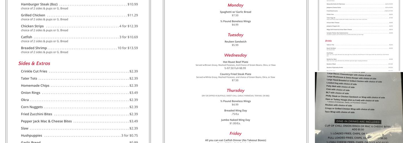 Socket's Bar & Grill Menu