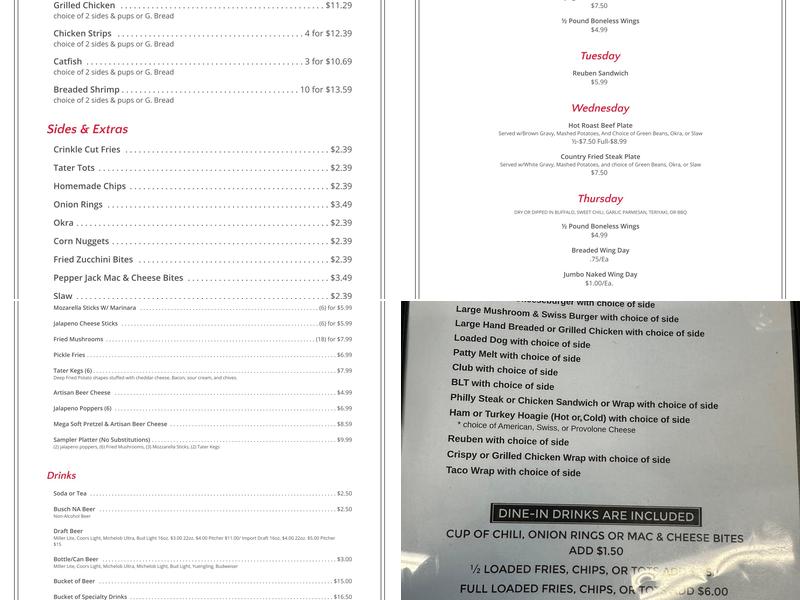 Socket's Bar & Grill Menu