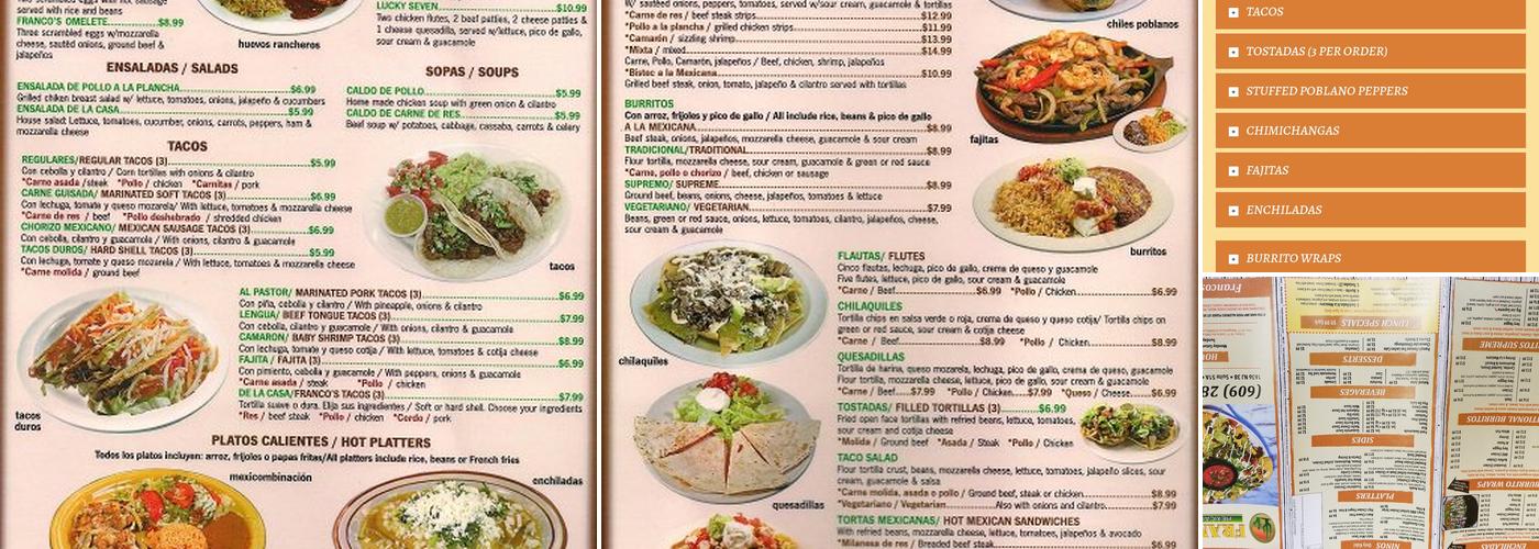 Franco's Mexican Restaurant Menu