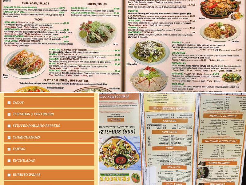 Franco's Mexican Restaurant Menu