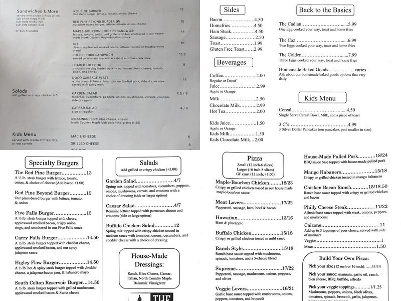 The Red Pine Cone Menu