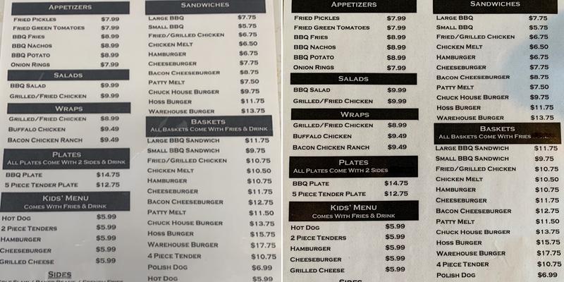 The Chuck House Menu