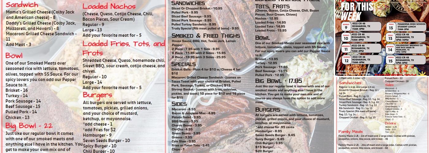 Seven Seeds Texas Barbecue Menu