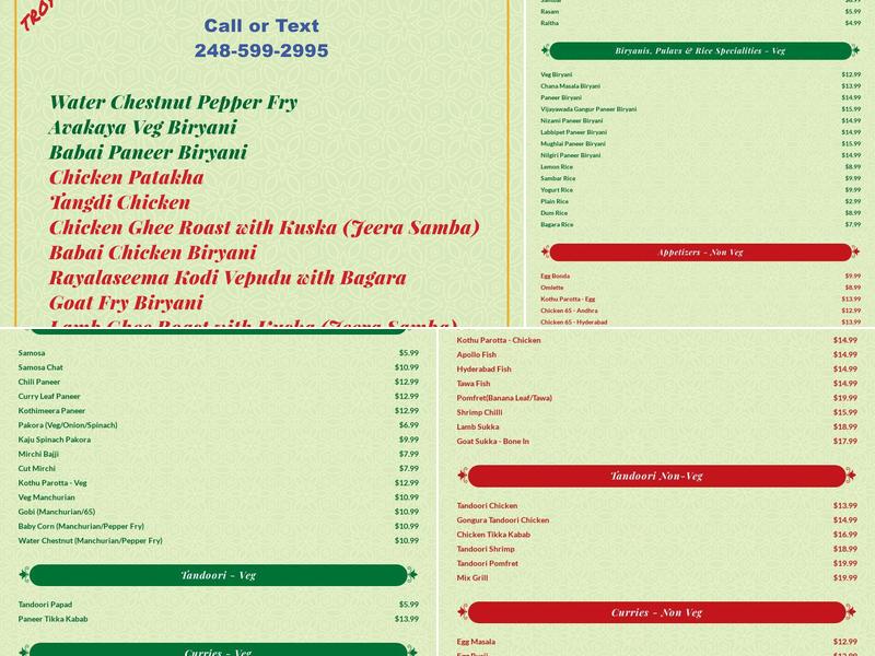 Kurrys at Troy Indian Cuisine Menu