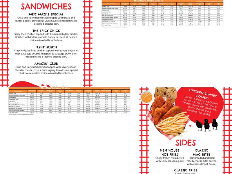 Miss Mazy's Amazin' Chicken Menu