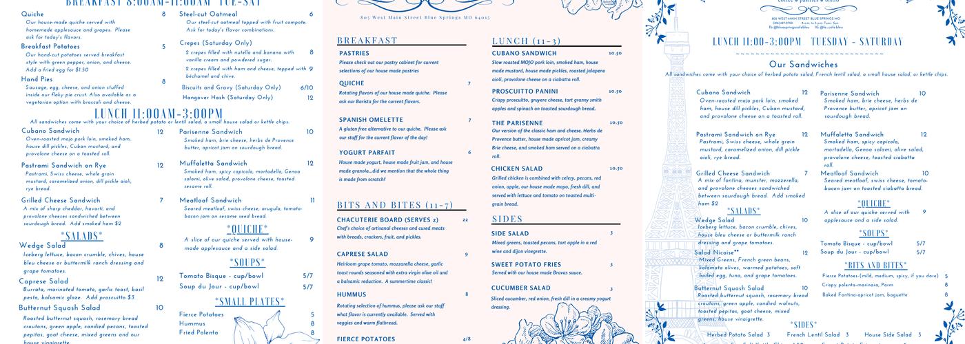 Le Cafe Bleu Menu