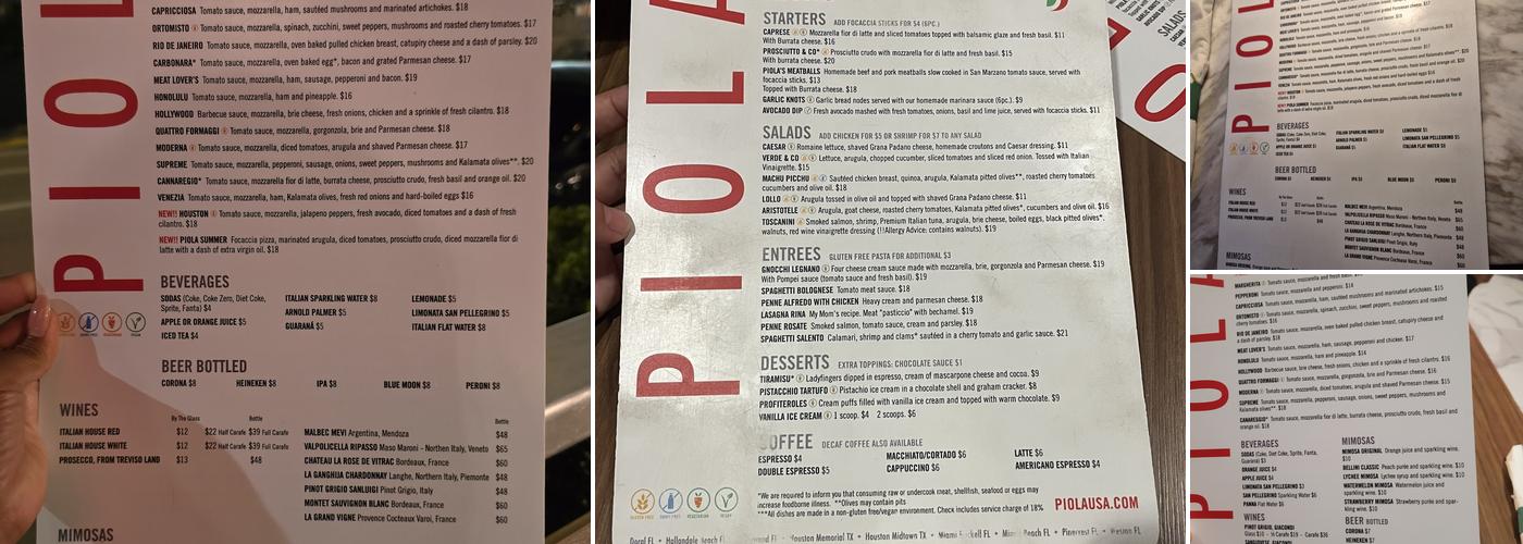 Piola Menu