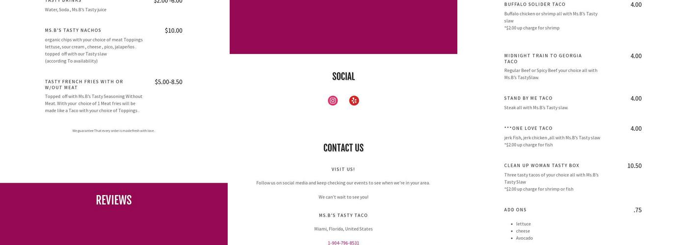 Ms.B's Tasty Taco Menu