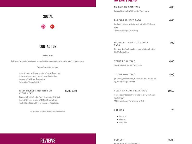 Ms.B's Tasty Taco Menu