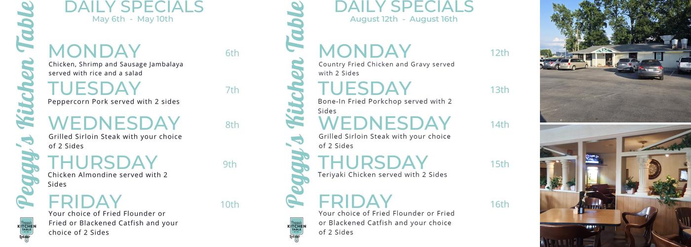 Peggy's Kitchen Table Menu