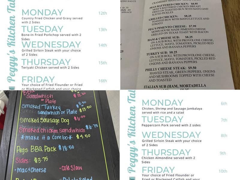 Peggy's Kitchen Table Menu