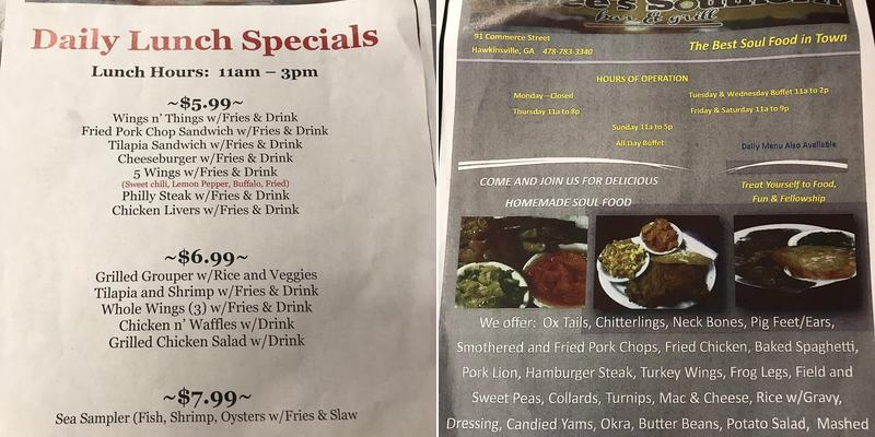 Renee’s Southern Bar & Grill Menu