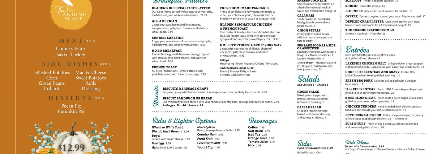 The Landing Place Menu
