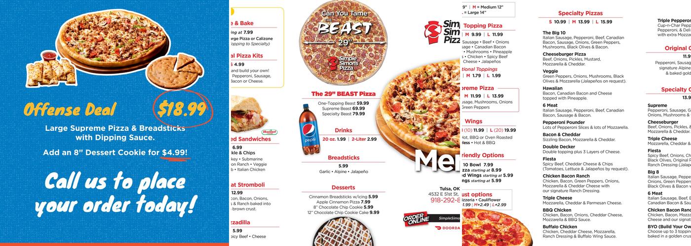 Simple Simon's Pizza Menu