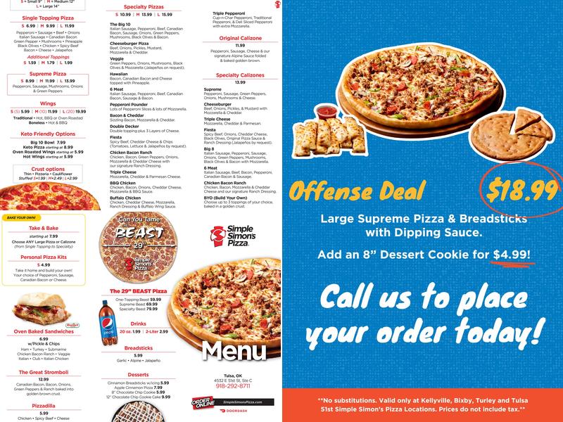 Simple Simon's Pizza Menu