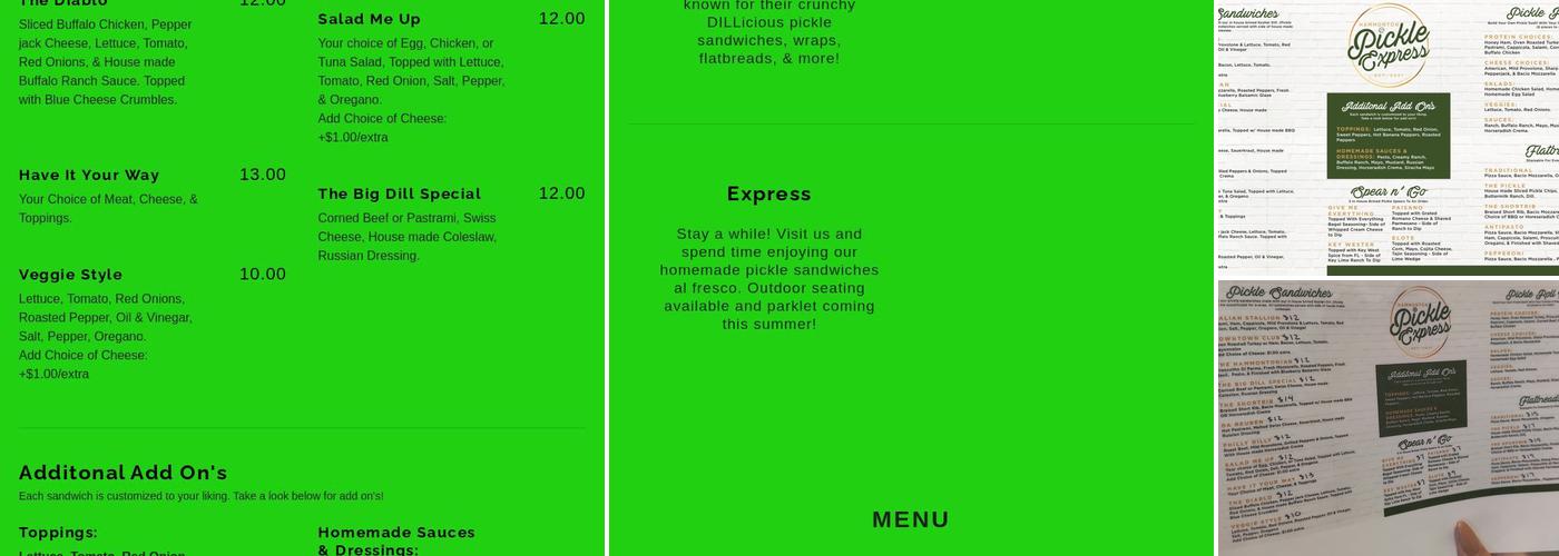 Hammonton Pickle Express Menu