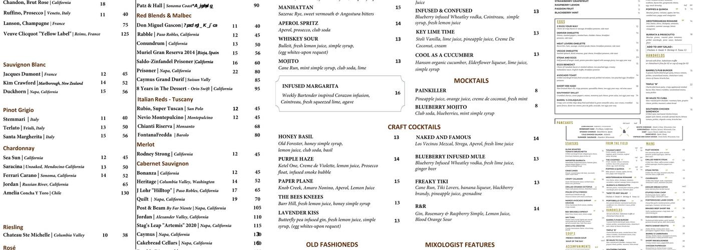Barrel & Vine Menu