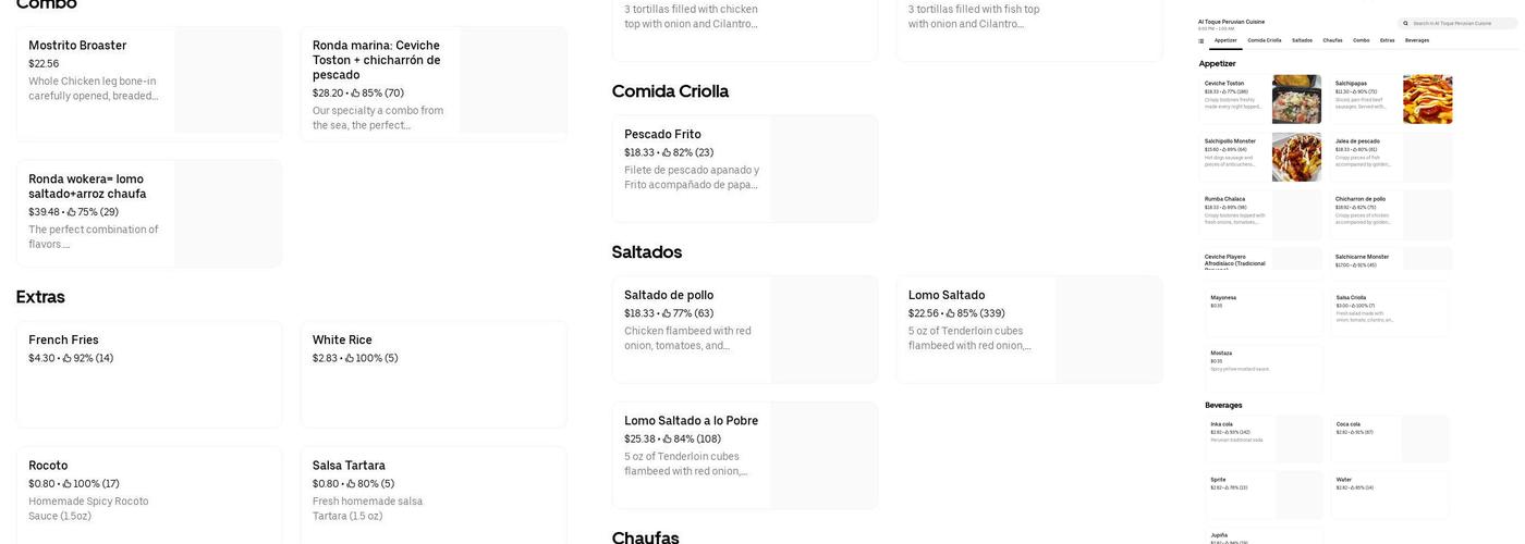 Al toque Peruvian Cuisine Menu