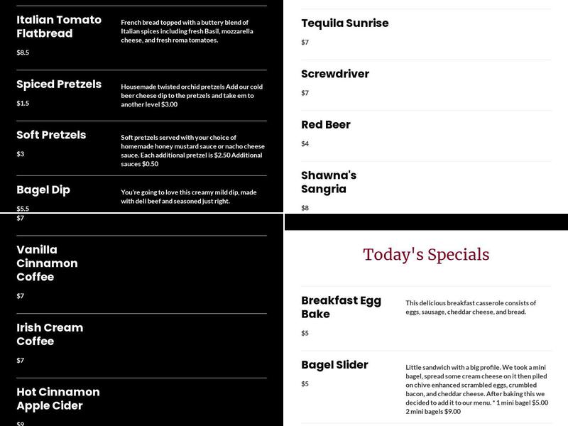 BLACK ORCHID DRINKSTILLERY Menu