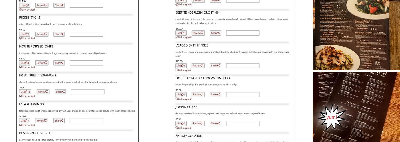 The Blacksmith Restaurant Menu