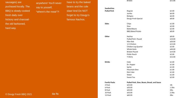 Dougy Fresh BBQ Menu