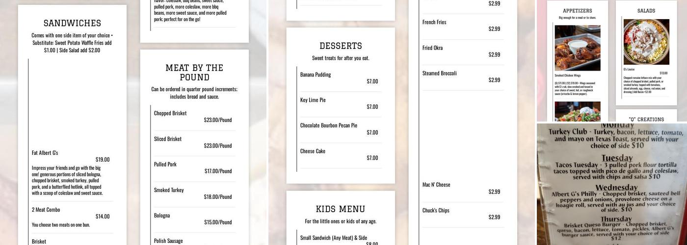 Albert G's Bar-B-Q Menu