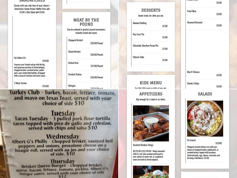 Albert G's Bar-B-Q Menu