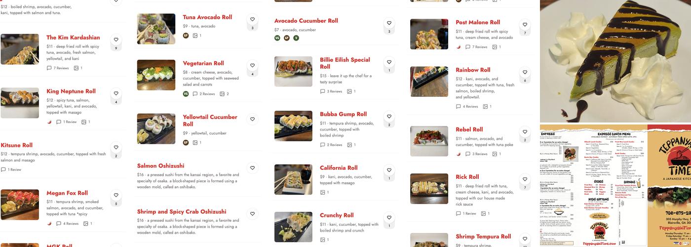 Teppanyaki Time Menu