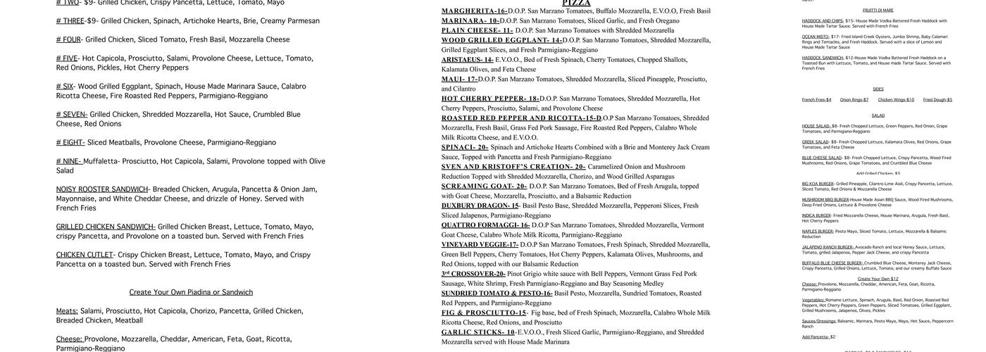 Fire & Stone Trattoria and Pizza Bar Menu