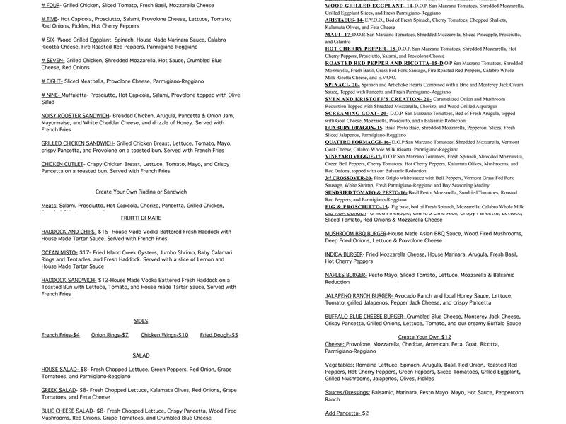 Fire & Stone Trattoria and Pizza Bar Menu