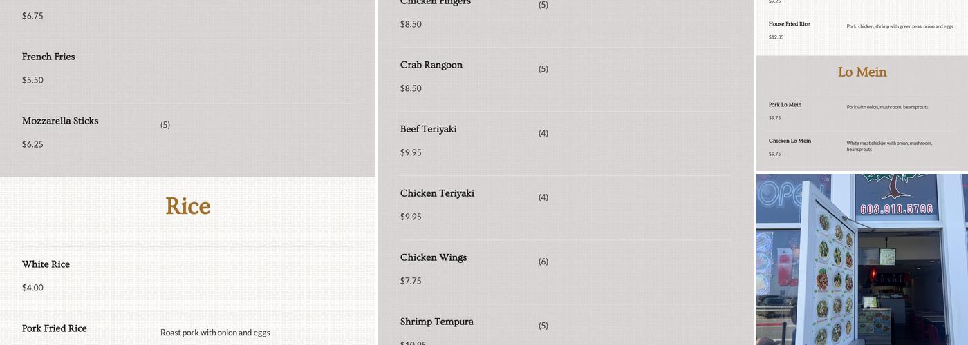 Zheng Garden Beachside Menu